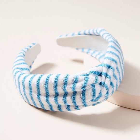 Anthropologie Terry Stripe Knotted Headband in Pink White NEW Preppy Spring Pool - Picture 6 of 7